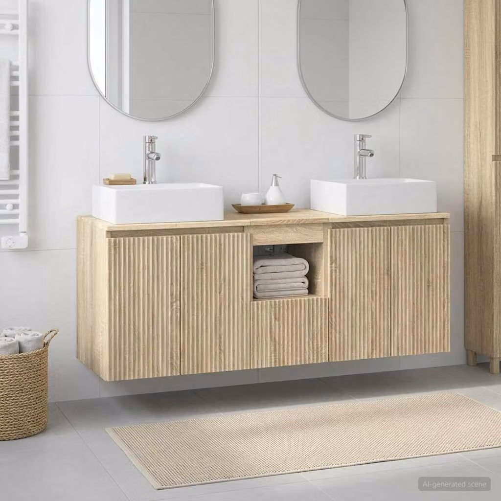 Set di mobili da bagno moderni vidaXL composto da 3 pezzi in colore marrone con vanità e pensili a muro L/P/H: 49,5 x 41 x 62,5 cm