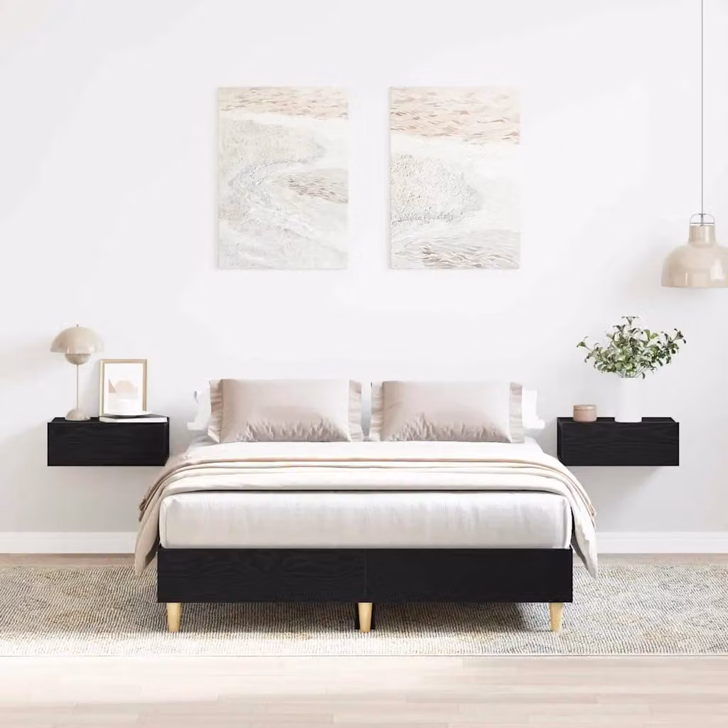 Struttura del letto moderna vidaXL in legno nero L: 193 cm, P: 138 cm, H: 25 cm