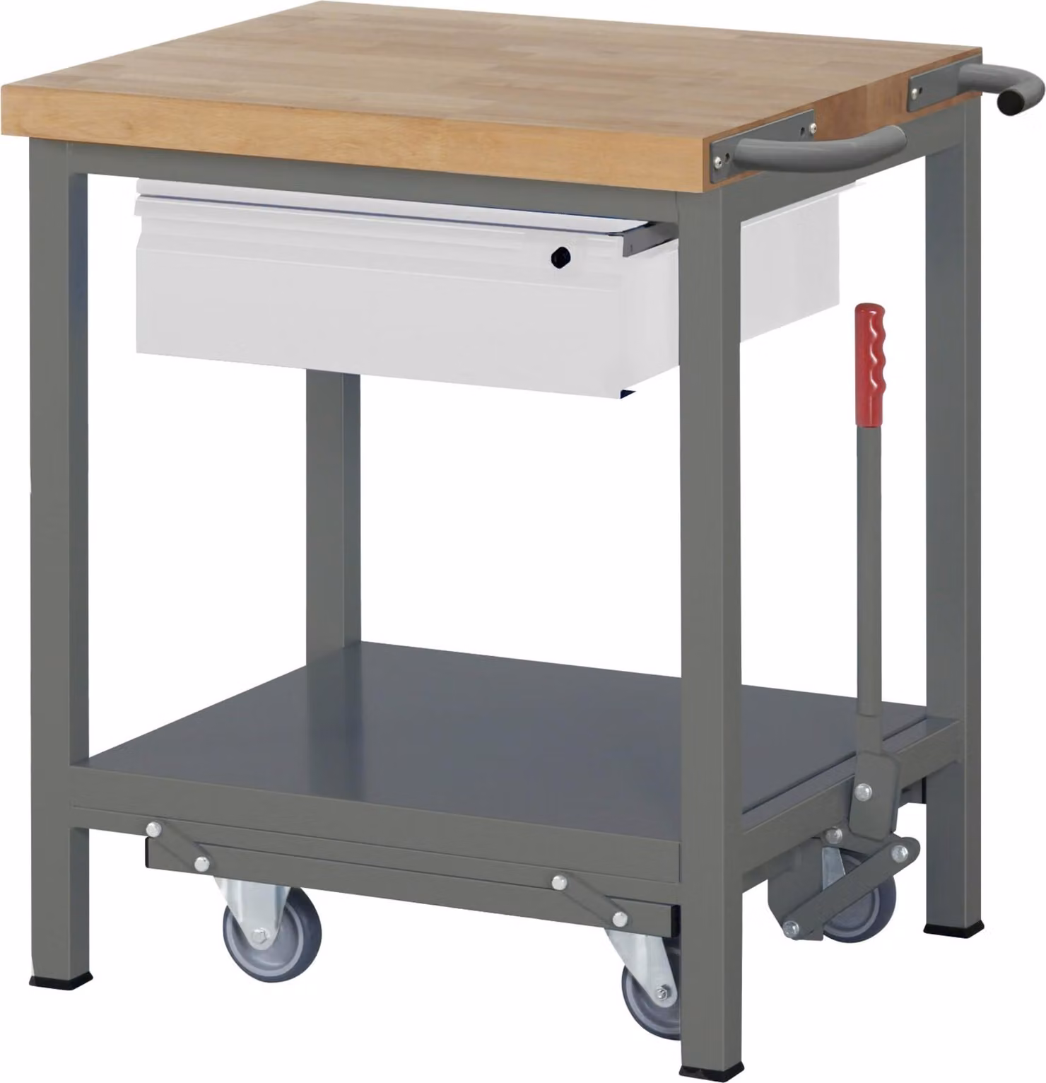 Banco da lavoro STIER Premium, con telaio girevole, 1 cassetto, 75x70x88 cm, acciaio e faggio