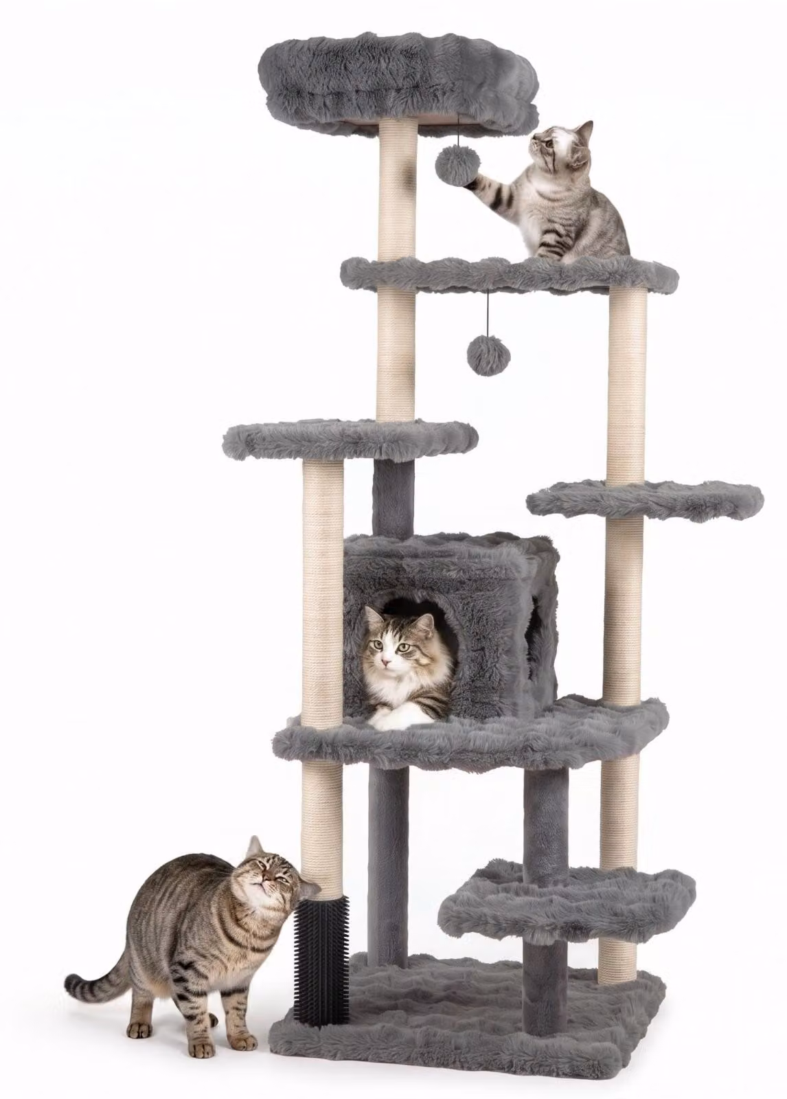 KOMFOTTEU, tiragraffi per gatti, 170 cm, realizzato in peluche, con cuccia per gatti