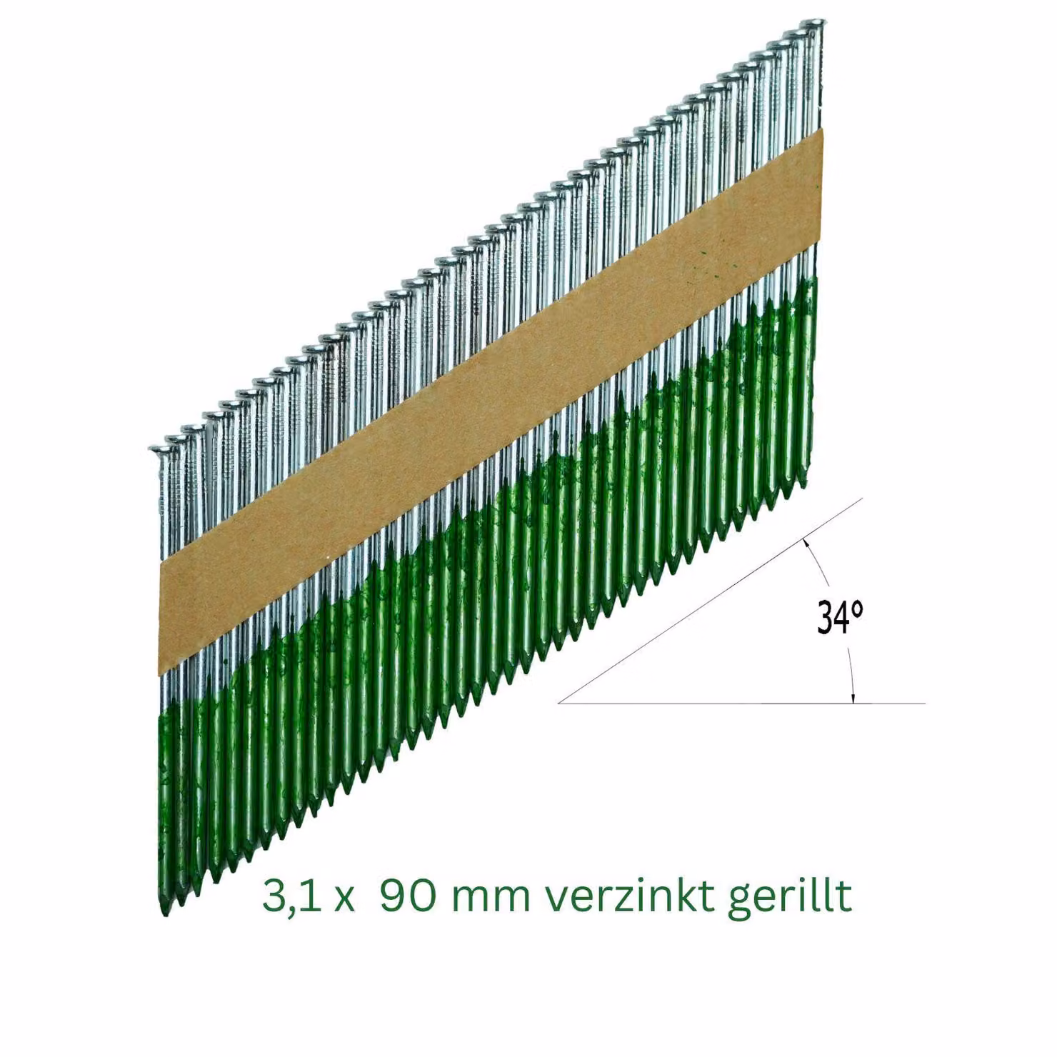 Chiodi a striscia 34° 2000 pezzi 3,1 x 90 mm, testa a D, zincati e scanalati, compatibili con Milwaukee, Tjep e Hikoki