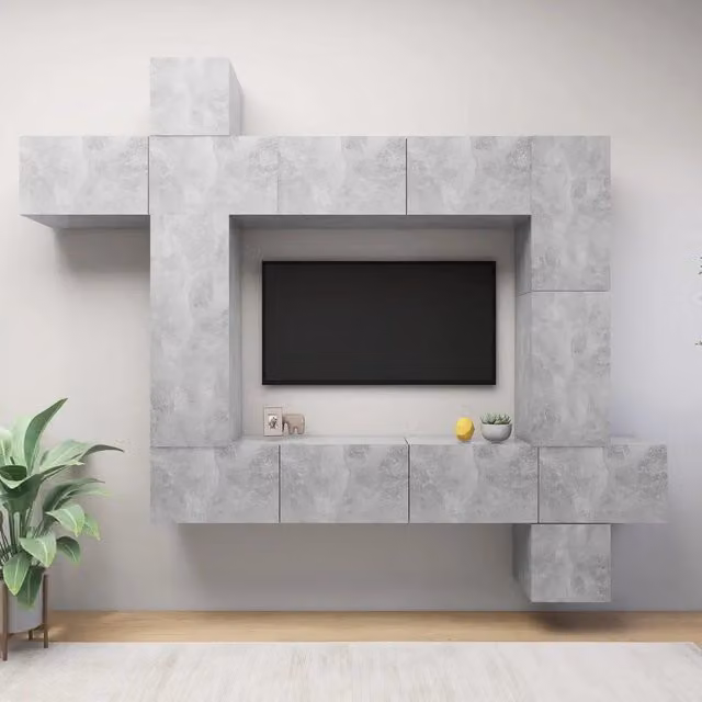 Set di Mobili Porta TV 9 pz Grigio Cemento in Legno Multistrato 3079158