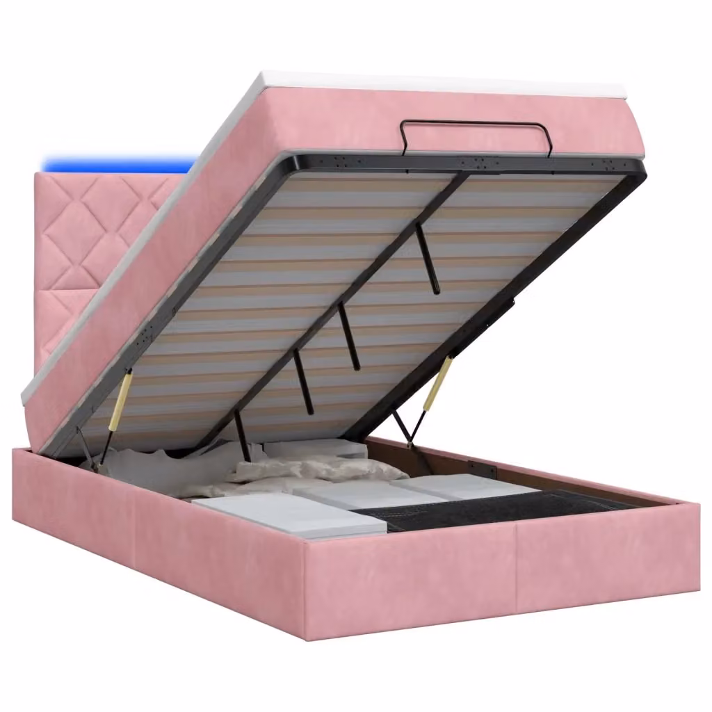 Letto Ottomano con Materasso e Illuminazione LED vidaXL in Velluto Rosa e Bianco L/P/H: 200 x 120 x 88 cm – 2