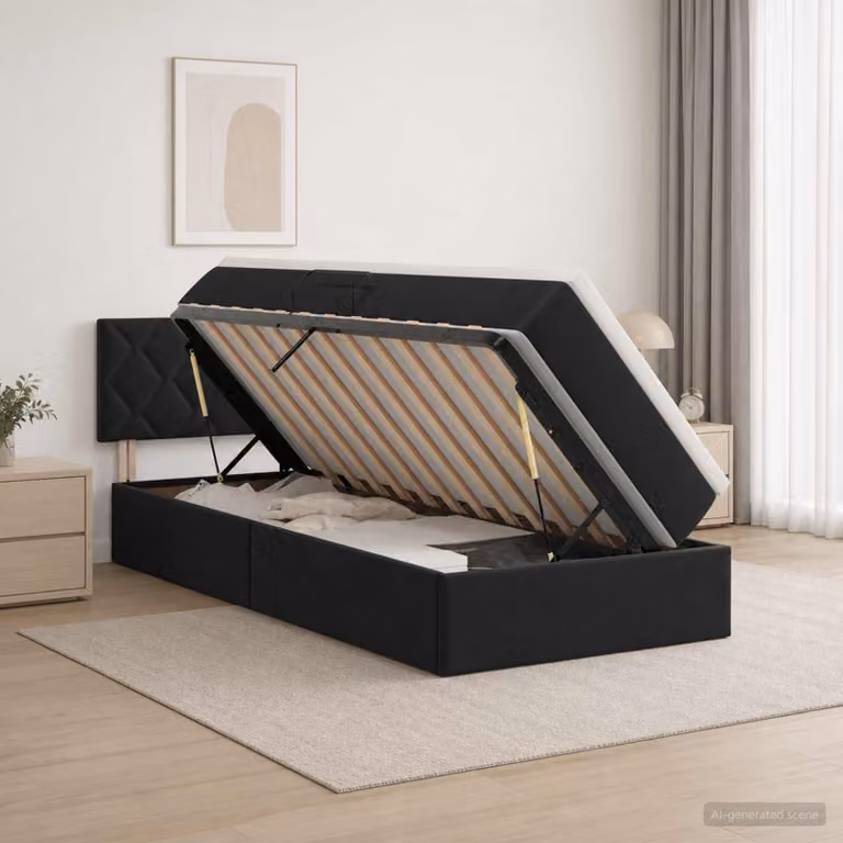Letto con contenitore e testiera vidaXL in velluto nero, dimensioni 90 x 190 cm