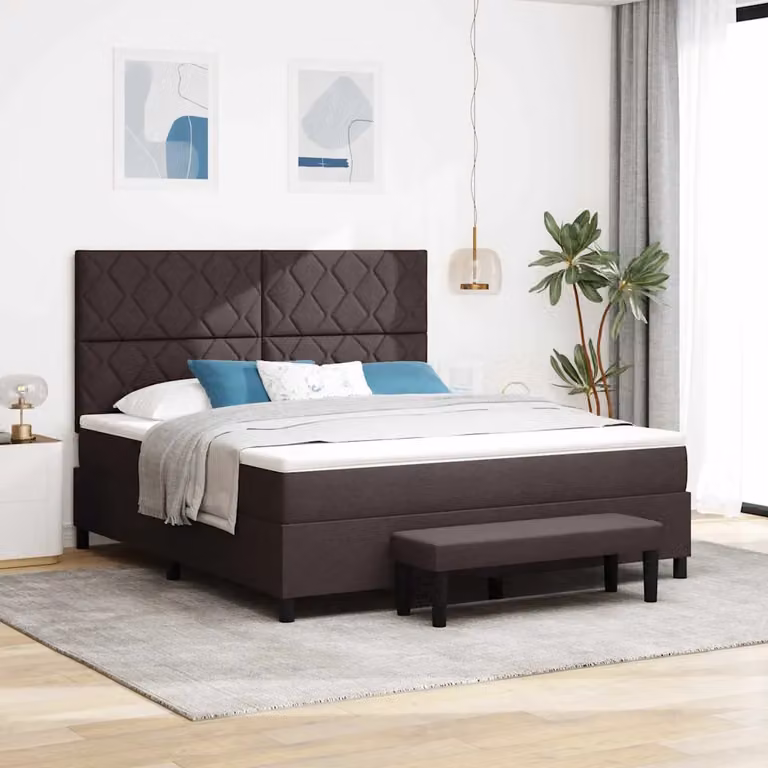 Letto ibrido con molle a tasche e testiera vidaXL in tessuto marrone, L: 180 cm, P: 200 cm, H: 203 cm