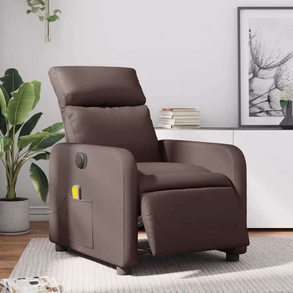 vidaXL Poltrona Massaggiante Elettrica Marrone in Similpelle con Braccioli e Reclinabile – 1