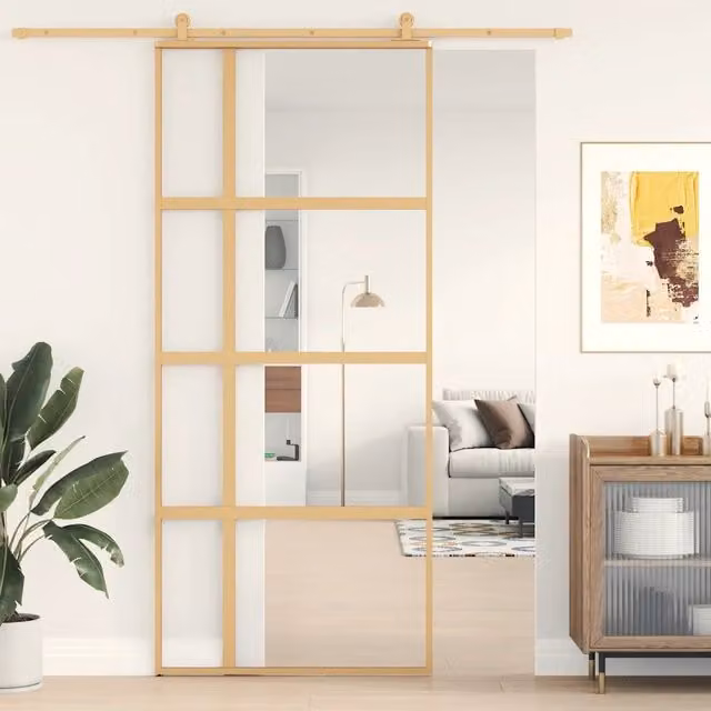 Porta Scorrevole vidaXL in Alluminio e Vetro Trasparente Dorata L: 90 cm, H: 205 cm