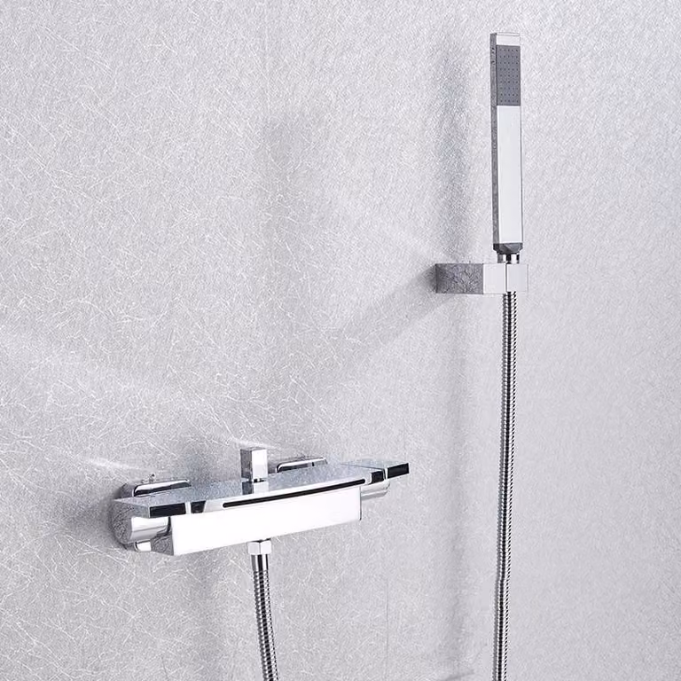 Miscelatore per doccia a cascata, da montare a parete, con rubinetteria integrata - 2 manopole - Acqua calda e fredda - Cartuccia in Vetroceramica - Cromato