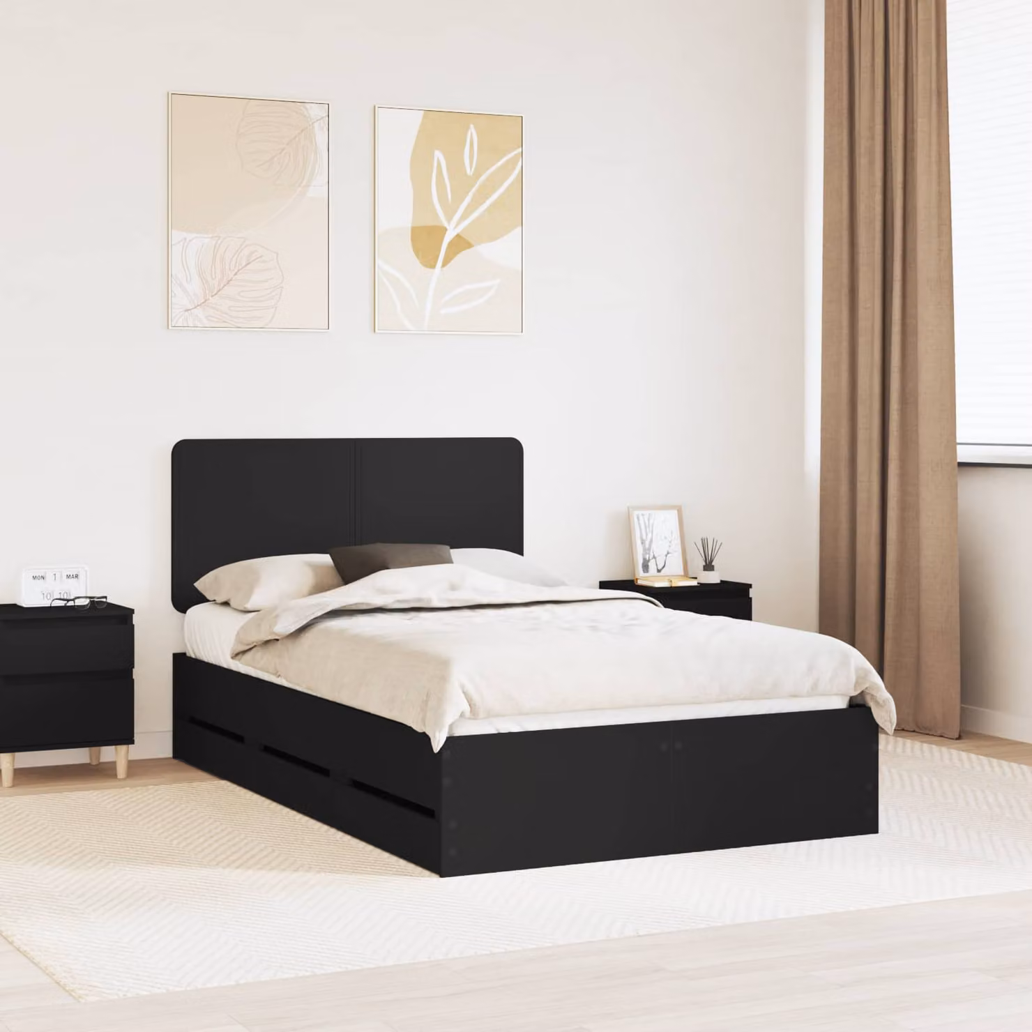 Struttura letto con cassetti vidaXL in legno ingegnerizzato nero L/P/H: 120 x 200 x 100 cm