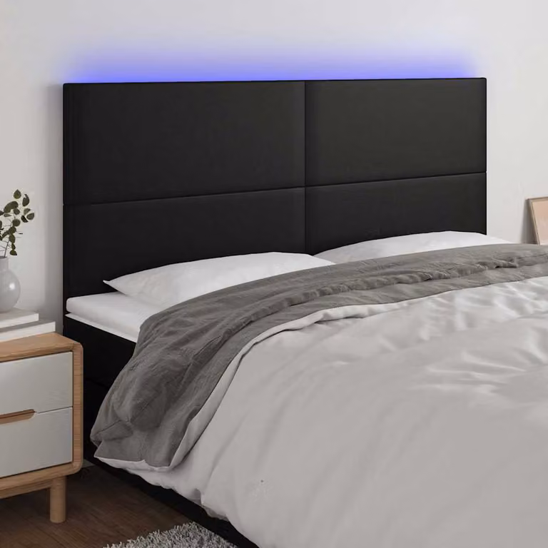 Testiera per letto vidaXL in similpelle nera con illuminazione LED e porta di ricarica USB, L: 200 cm, P: 5 cm, H: 118/128 cm