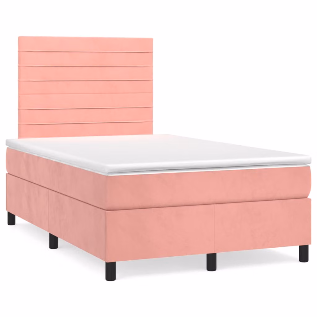 vidaXL Giroletto a Molle con Materasso Ibrido in Velluto Rosa e Bianco L/P/H: 120 x 200 cm