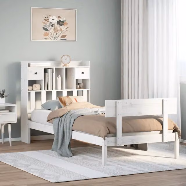 Letto Libreria VIDAXL in Legno di Pino Massello Bianco con Cassetti L/P/H: 196.5 x 96.0 x 110.0 cm – 1