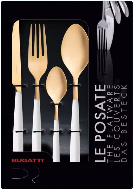 ATHENA Gold, Posate Set 24 pz, Scatola Window, Casa Bugatti Colore: Avorio