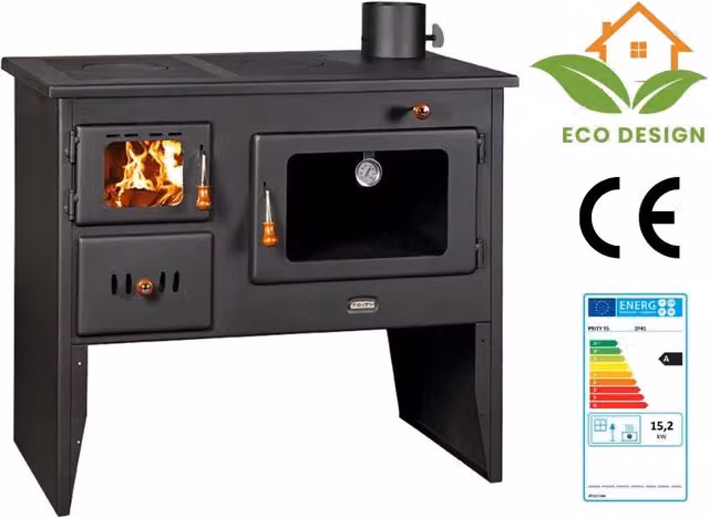 Caminetto a legna Prity 2P41 da 15kW colore nero L/P/H: 80 x 91 x 56 cm