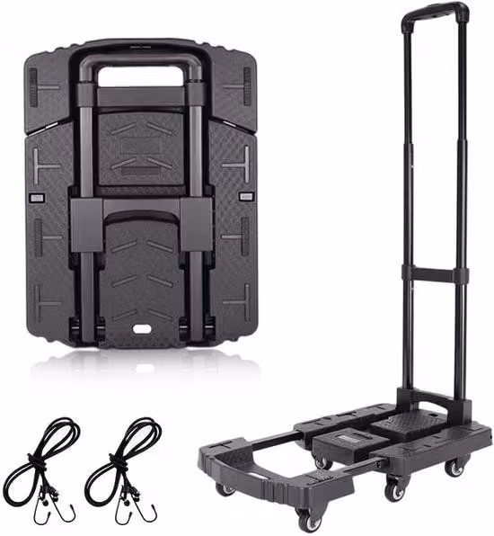 Carrello pieghevole e portatile Unyqoos® con 6 ruote girevoli (in TPE) – capacità di carico di 200 kg, peso di 3 kg, piano di carico regolabile con cinghie di fissaggio, supporti e viti, silenzioso, ideale per traslochi e ufficio