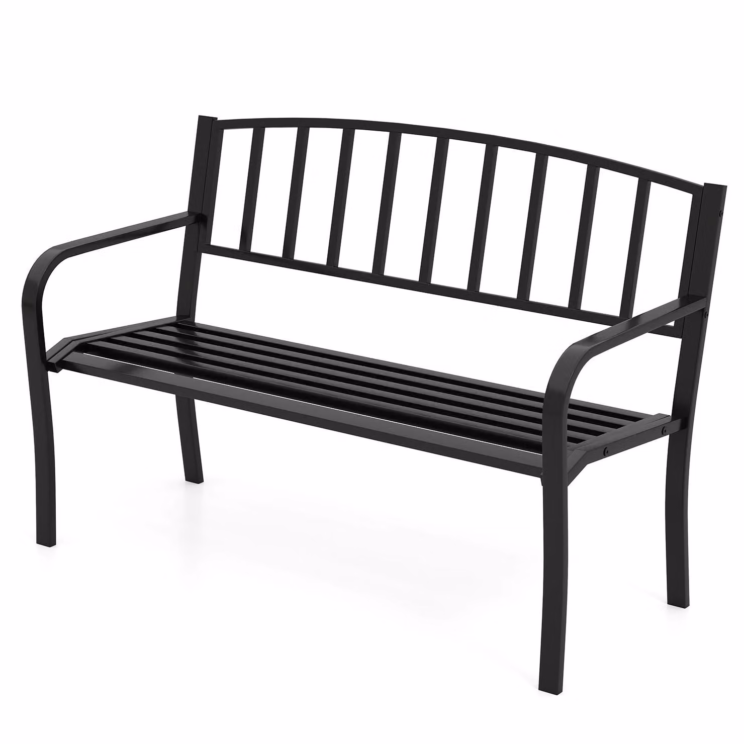 Panca da giardino COSTWAY per 2 persone, panca con portata fino a 300 kg, panca da balcone con schienale e braccioli, panca in ferro, 127x 59x 85,5 cm