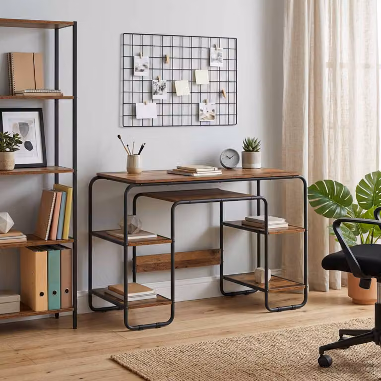 Scrivania con spazio di archiviazione vidaXL in stile industriale, colore marrone, L/P/H: 113,5 x 60,0 x 75,5 cm