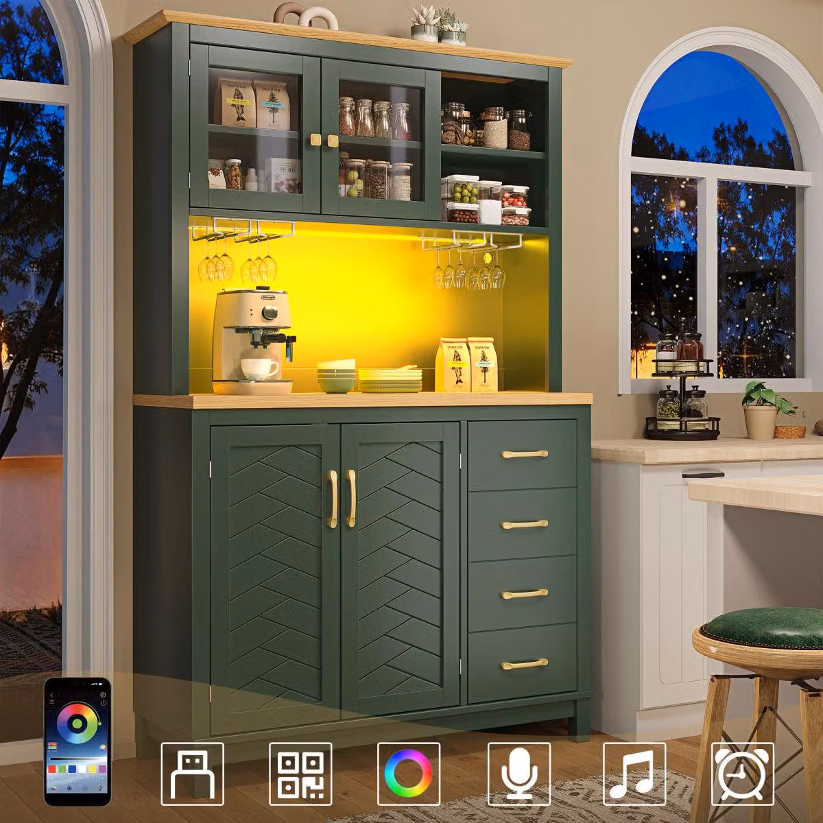 Mobiletto buffet, armadio contenitore, mobiletto da cucina, dimensioni 105,5 x 40 x 180 cm, colore verde