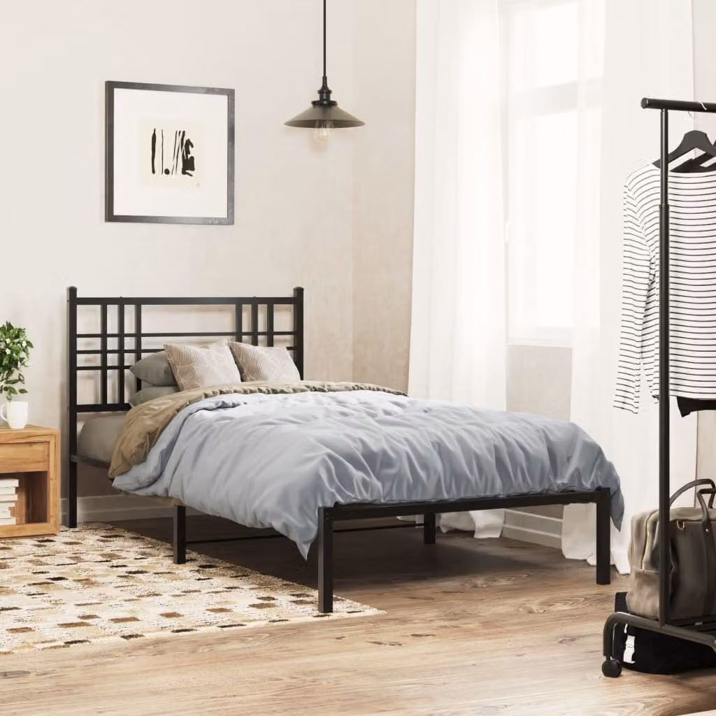 vidaXL Giroletto con Testiera in Metallo Nero L 90 cm x P 190 cm