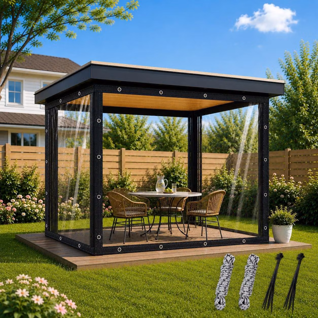 Telo protettivo trasparente, 2 x 2 metri - Telo in PVC impermeabile con occhielli