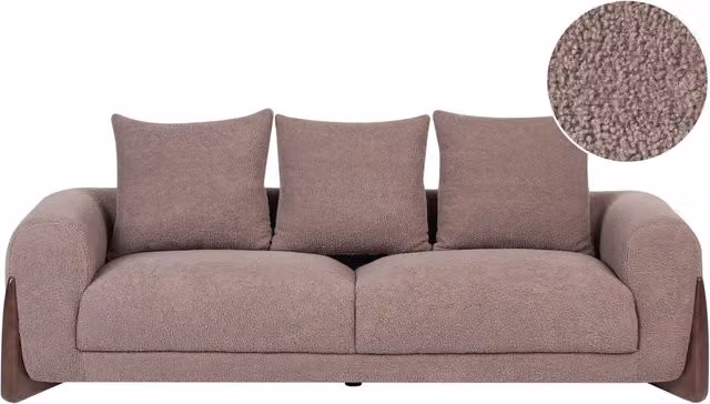 Divano a 3 posti BELIANI in tessuto bouclé marrone con gambe in legno di gomma oliato e coperture rimovibili per soggiorno in stile moderno L: 180 cm, P: 87 cm, H: 76 cm