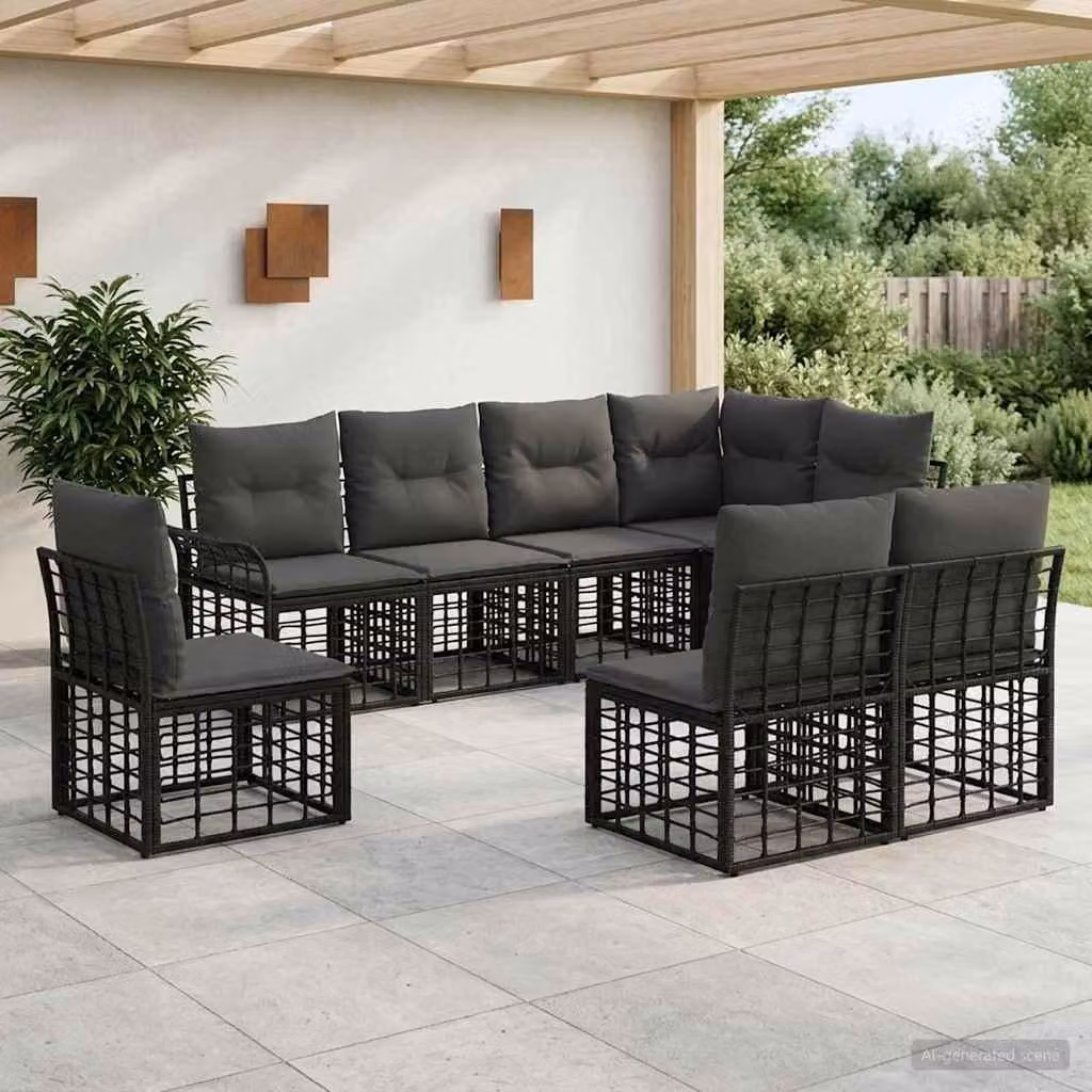 Maison Exclusive - Set da esterno per divano, 8 pezzi, colore nero e grigio scuro, realizzato in poliestere