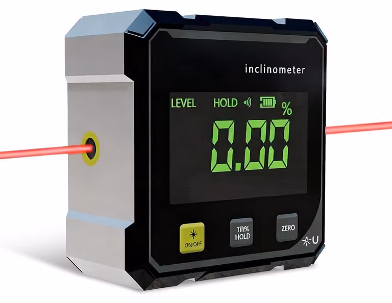 Goniometro digitale con laser e display a LED, con angoli di 4 x 90 gradi, ideale per lavori di falegnameria e fai-da-te