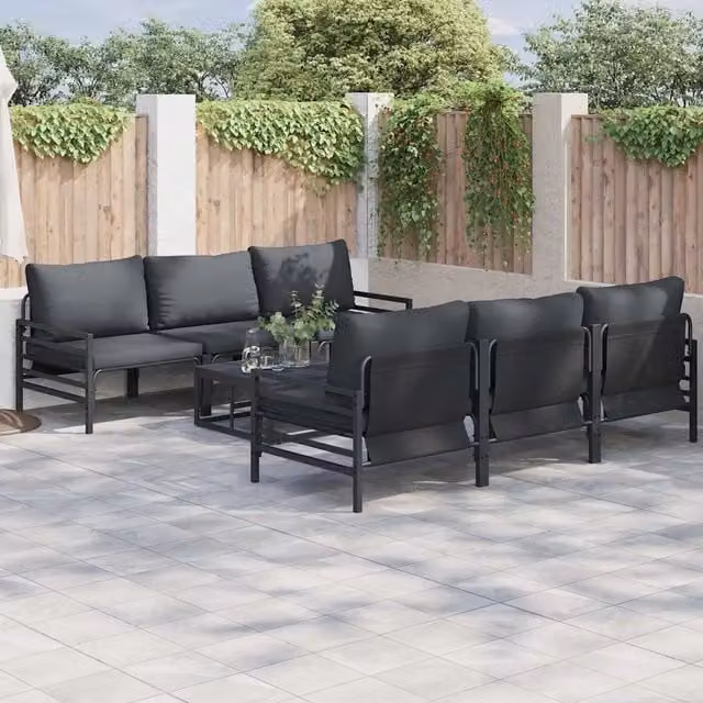 Set Divano da Giardino 7 pz Nero Acciaio 3378956