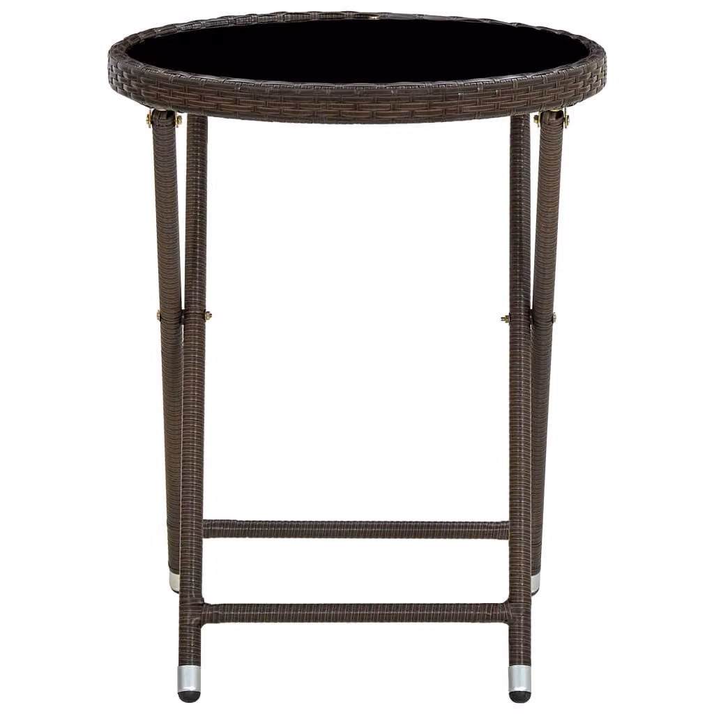 Tavolino marrone 60 cm in poly rattan e vetro temperato