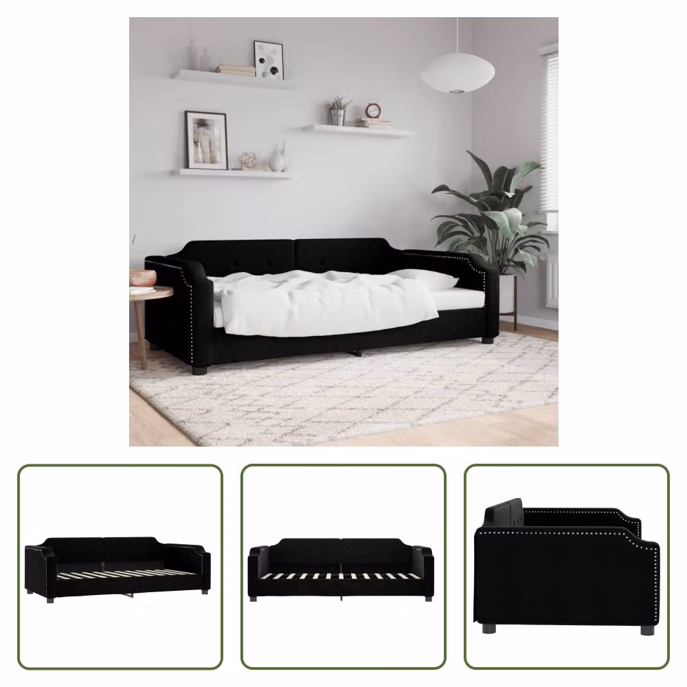The Living Store Letto da giorno nero 100x200 cm in tessuto