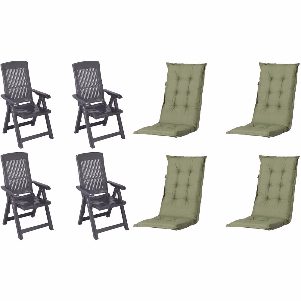 Set di 4 sedie pieghevoli Progarden Tampa con cuscino, antracite/verde