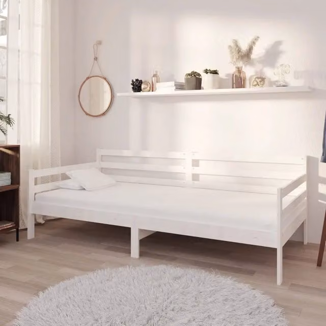 Divano Letto con Materasso-Sofa Letto-Daybed 90x200 cm Bianco in Legno di Pino 526355