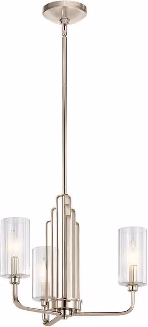 Lampadario Contemporaneo Kimrose Acciaio Nichel Lucido Vetro 3 Luci E14