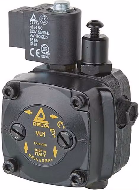 Pompa Universale Delta VU1 28lt/h con Elettrovalvola per Bruciatore a Gasolio, Colore Nero