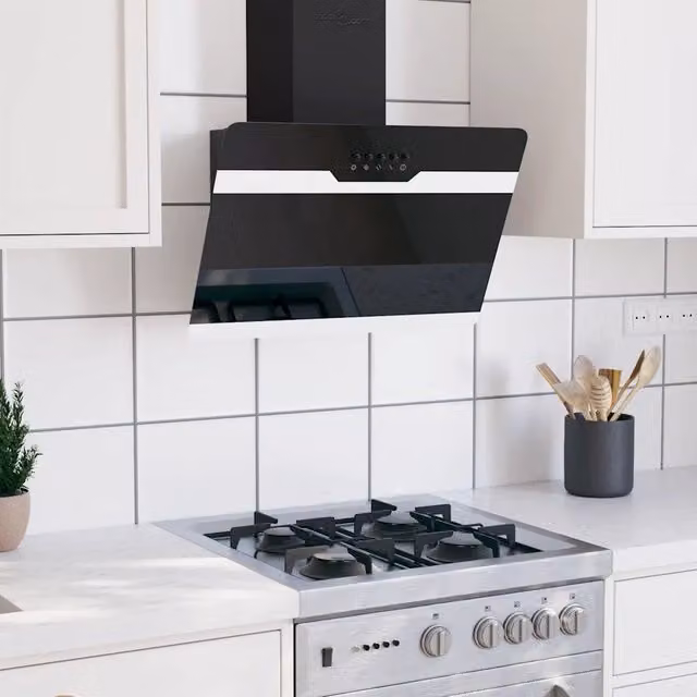 Cappa a parete Outsunny in acciaio e vetro temperato nero con display LED, 60 cm – 1