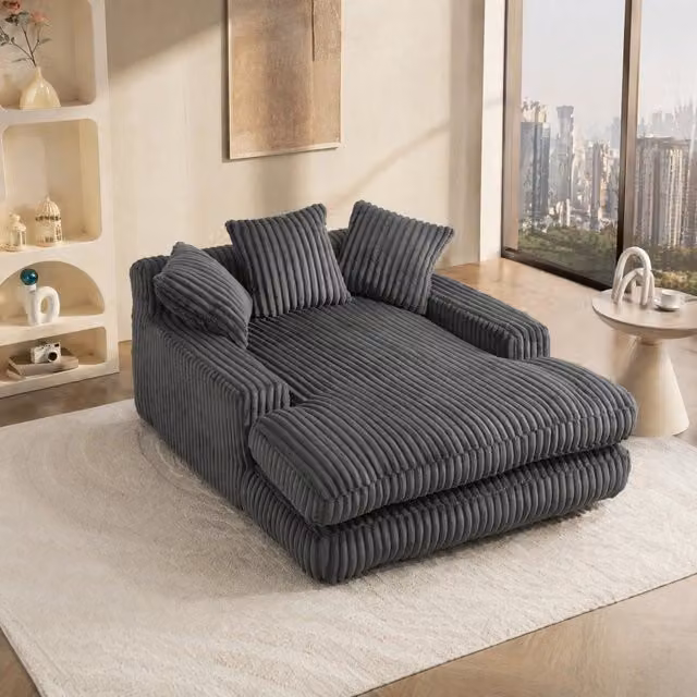 Chaise longue in corduroy grigio scuro 125x155x63 cm con 3 cuscini; senza montaggio