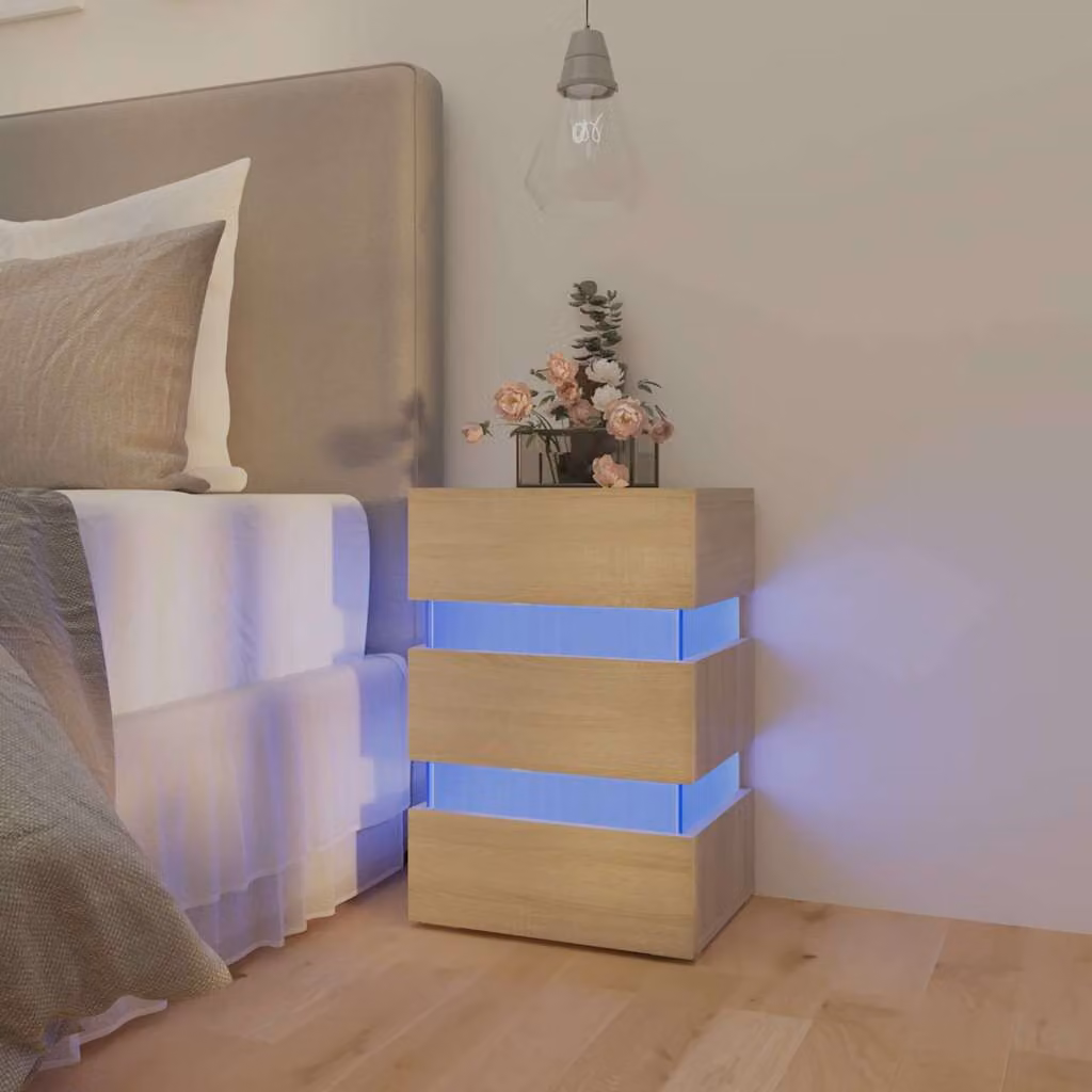 Comodino moderno vidaXL con luci LED in legno, colore beige/marrone, L 45 cm, P 35 cm, H 67 cm