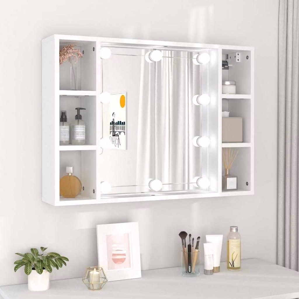 Armadietto da bagno con specchio e illuminazione LED bianca vidaXL, colore bianco, L: 76 cm, P: 15 cm, H: 55 cm