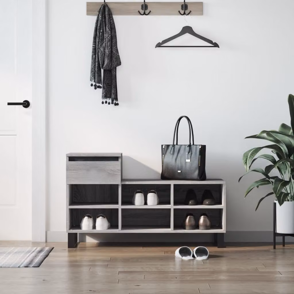 Scarpiera moderna vidaXL in legno e metallo, Grigio, L: 102 cm, P: 36 cm, H: 60 cm