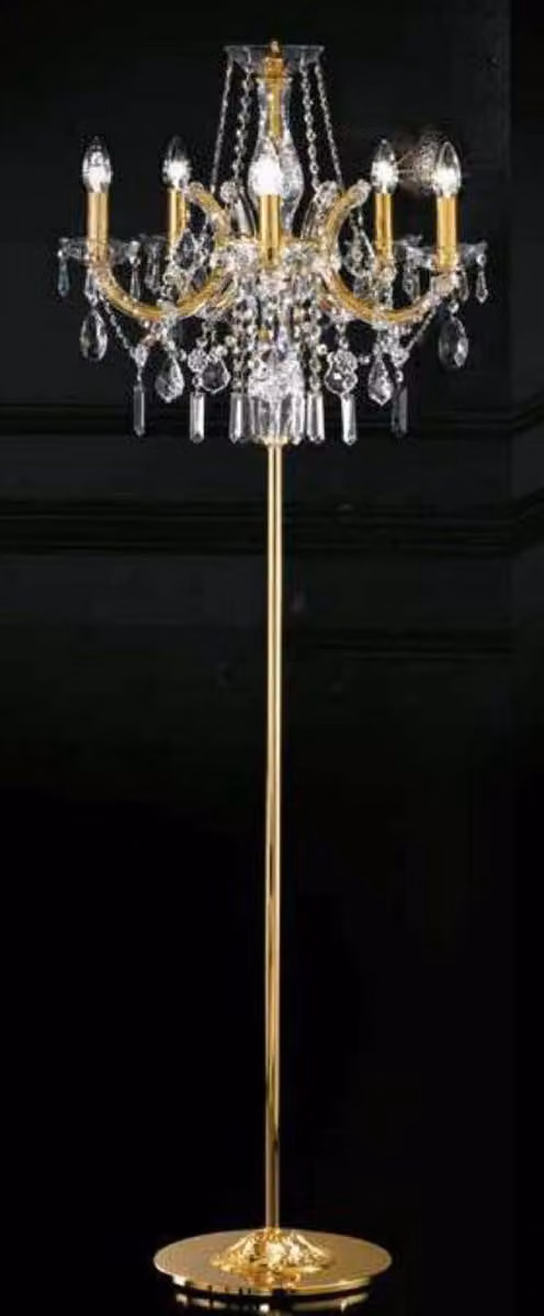 Casa Padrino lampada da terra barocca in cristallo oro Ø 55 x H. 185 cm - Magnifica lampada da terra in stile barocco con vetro in cristallo Swarovski - Arredamento per hotel - Arredamento per castelli - Qualità - Italy