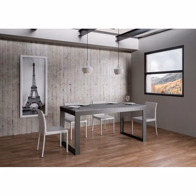 Tavolo allungabile Itamoby Tecno Evolution con telaio antracite e piano cemento, L: 90 cm, L/P/H: 180/284 x 90 x 77 cm – 2