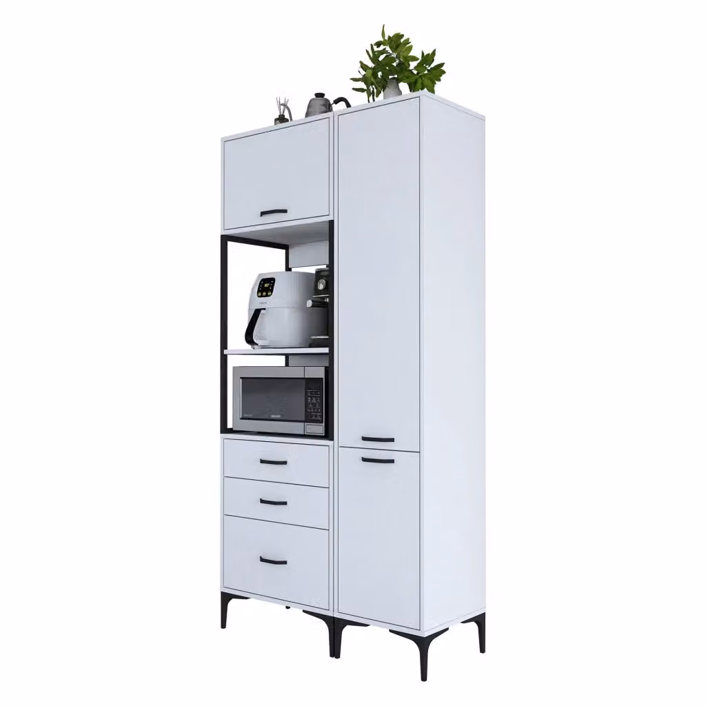 Madia Lotzorai DMORA con 8 ripiani e ante, Bianco opaco, L: 100 cm, P: 40 cm, H: 199 cm – 2