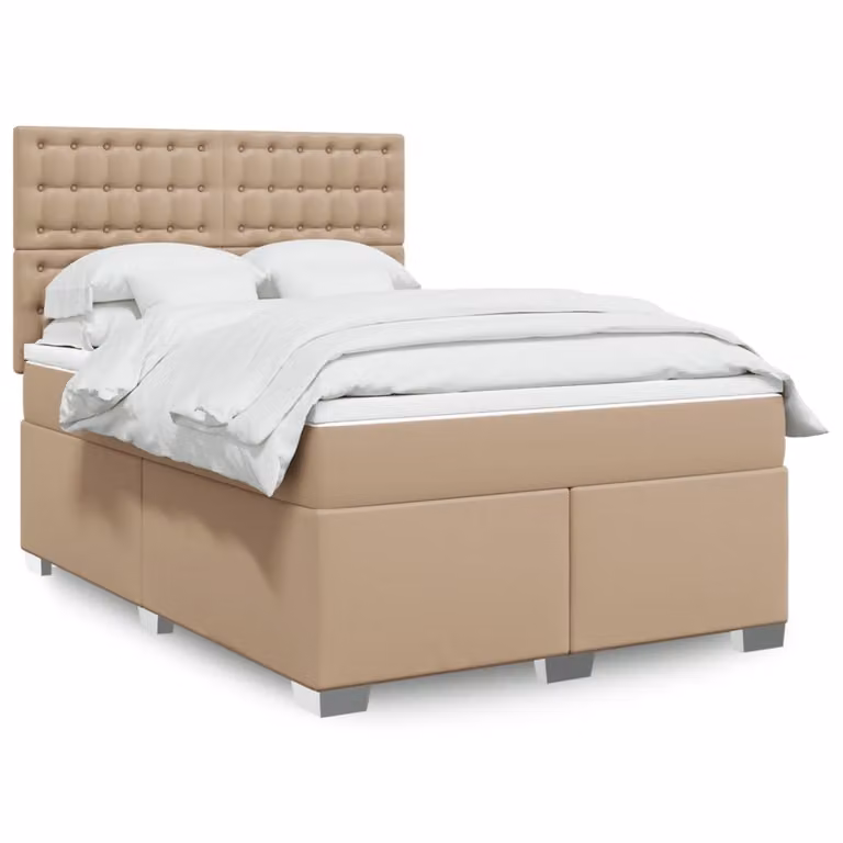vidaXL Giroletto a Molle con Materasso Ibrido in Similpelle Beige e Bianco L/P/H: 200 x 140 x 150,5 cm