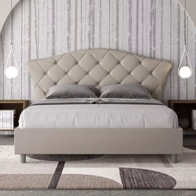 Letto matrimoniale contenitore imbottito Ityhome Langre in similpelle color beige L: 160 cm, P: 190 cm