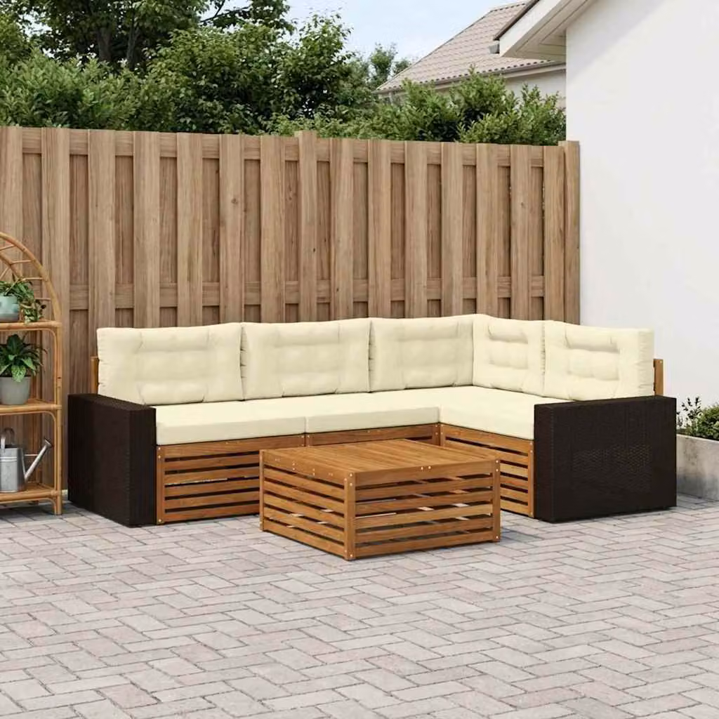 Set di divani da esterno vidaXL 5 pezzi in legno di acacia con cuscini, colore beige e marrone