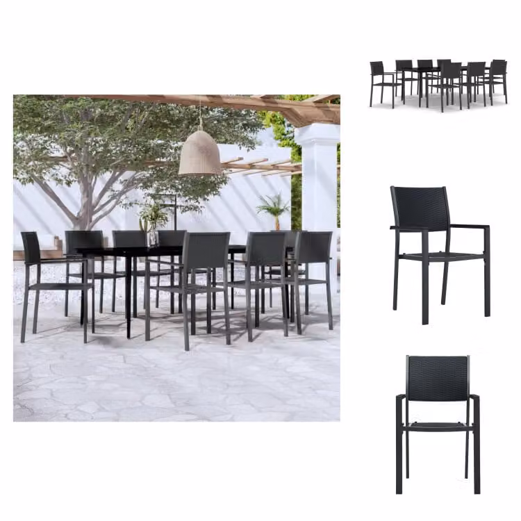 vidaXL Set da pranzo da giardino 9 pezzi nero - Set di mobili da giardino