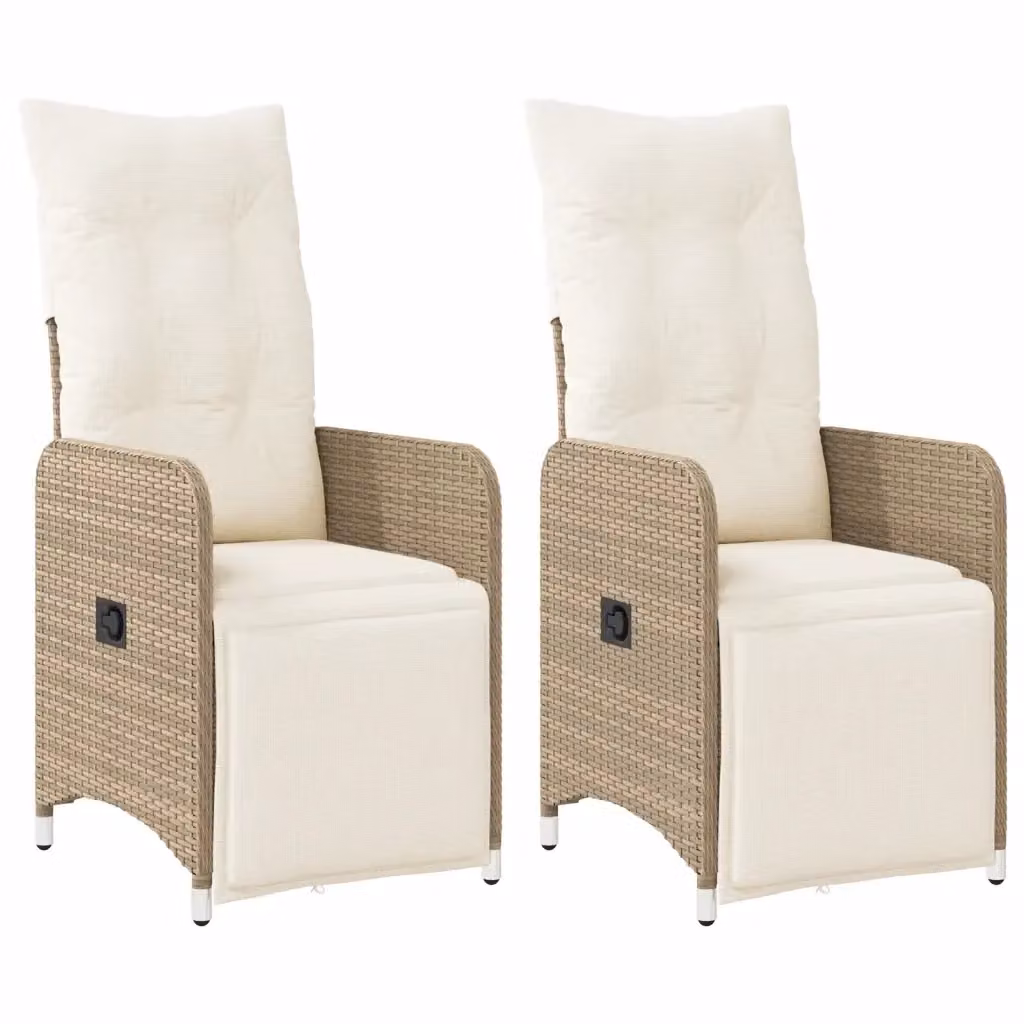 Set di 2 sedie reclinabili da giardino vidaXL in polyrattan beige con cuscini bianchi – 2