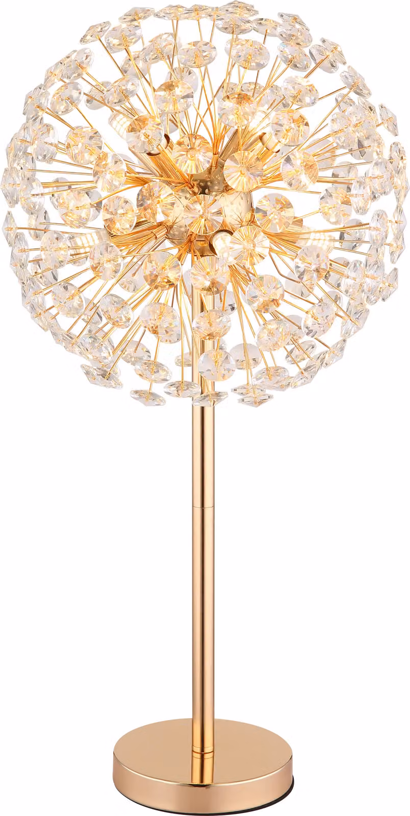 Lampada da tavolo a LED, 8 lampadine, cristalli, trasparente, oro, H 65 cm