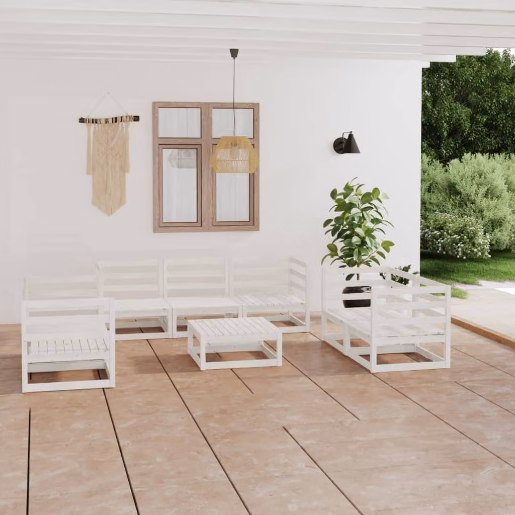 The Living Store Set salotto da giardino 8 pezzi in legno di pino massiccio bianco