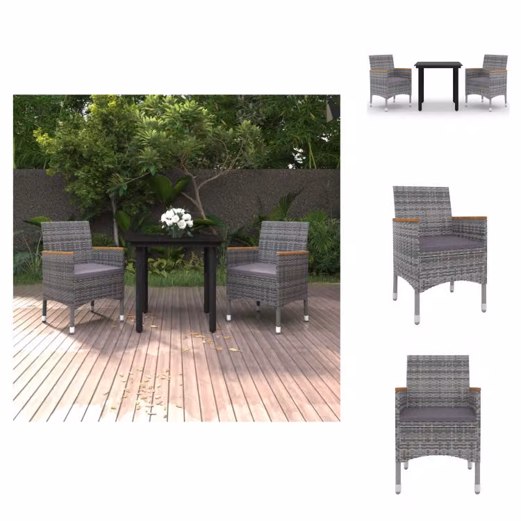 vidaXL Set da pranzo da giardino in 3 pezzi con cuscini in rattan e vetro - Set di mobili da giardino